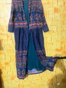 Boho Floral Print Duster Jacket Kurta Set