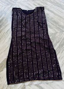 Elegant Purple Kurta Set with Silver Stripes