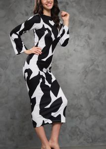 Abstract Print Long Sleeve Midi Dress