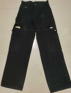 Black Cargo Pants with Cutout Detail