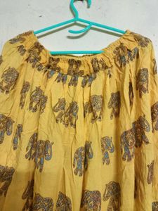 Yellow Elephant Print Ethnic Skirt