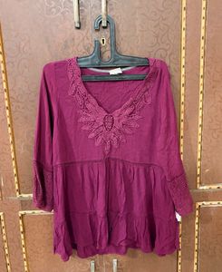 Boho Lace Detail Magenta Kurta