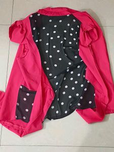 Hot Pink Button-Up Shirt with Polka Dot Accent