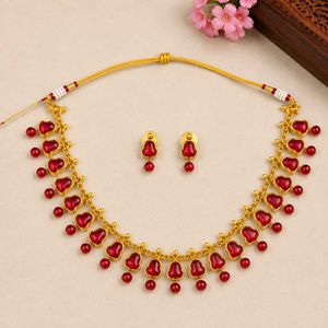 Gold Plated Red Stone Necklace & Earrings Set