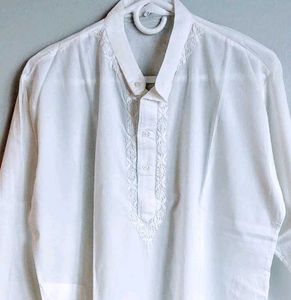 Pure cotton White Embroidered Kurta pajama set