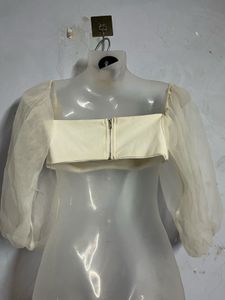 SHEIN BRANDED White Off-Shoulder Puff Sleeve Crop