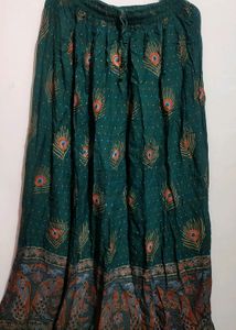 Dark Green Skirt Peacock Pankh Print 28-30 Waist