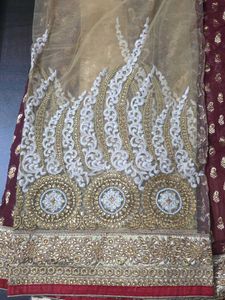 Designer Maroon &amp; Gold Embellished Saree