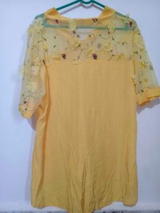 Chic Yellow Floral Sheer Sleeve Top
