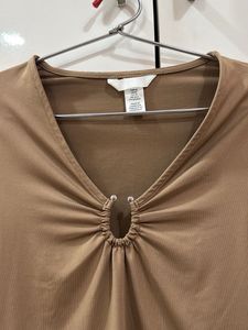 H&amp;M Brown Long Sleeve Ruched Top