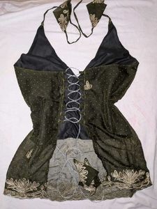 dark olive green Halter Neck top