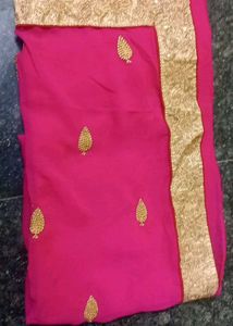 Vibrant Pink Saree with Gold Embroidery