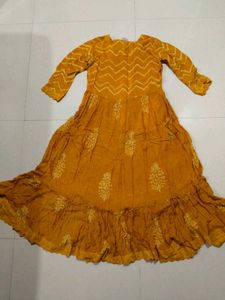 Mustard Yellow Printed Cotton Kurta