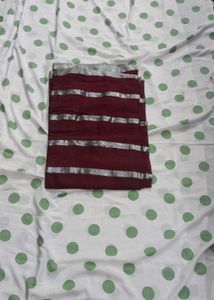 Maroon Saree with Silver Stripes