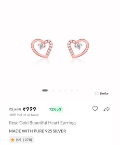 rose gold beautiful heart earring