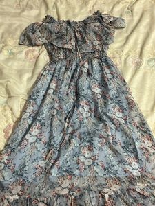 Light Blue Floral Off-Shoulder Maxi Dress