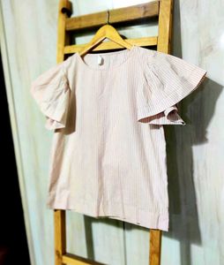 Chic Striped Flutter Sleeve Top Size-36