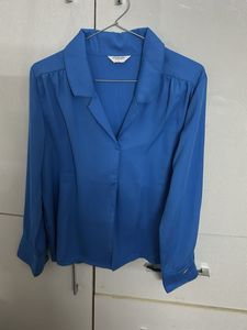 Elegant Blue Long-Sleeve Blouse