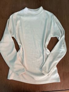 Cream Ribbed Mock Neck Long Sleeve Top