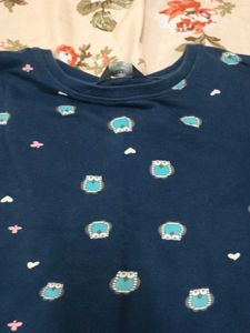 Cute Owl Print Navy Blue Sweatshirt