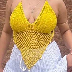 Yellow Crochet Halter Top