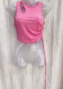 I. Chic Pink Ribbed Cutout Tank Top