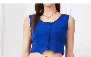 Vibrant Blue Sleeveless Button-Up Blouse
