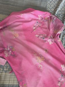 chinese Sheer Pink Floral Print Mini Dress