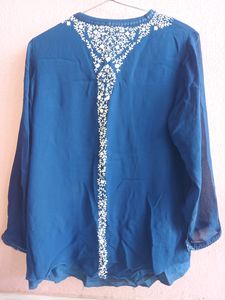 Am:pm Designer Pure Georgette Embroidered Blue Top