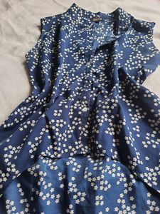Blue Floral Sleeveless Blouse