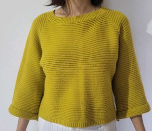 Yellow Ribbed Knit Cropped Sweater
