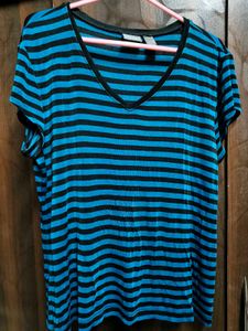 ADDITIONS by CHICO'S Striped V-Neck T-Shirt - Supe