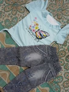 Cute Butterfly Print Top & Jeans Set