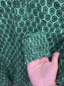 Green Patterned Long Sleeve Top