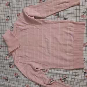 Chic Pink Striped Turtleneck Sweater