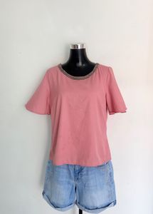Pink Embellished Neckline Top