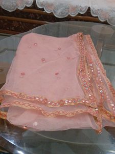 Peach Net Mirror Work Dupatta