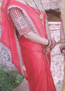 Elegant Pink Silk Saree with Embellished Blouse