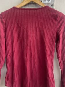 Maroon Ribbed Lace-Up Bodysuit