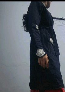 Denim Trench Coat with Lace Trim