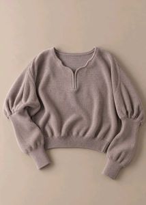 TAUPE PUFF SLEEVE KNIT CROPPED SWEATER