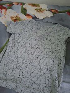 Grey Geometric Print Polo T-Shirt