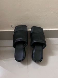 Black Square Toe Slide Sandals