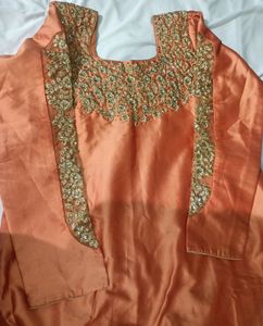 Coral Orange Zari Embroidered Motifs Kurta