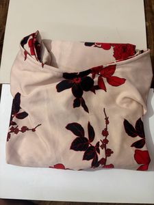 Boat Neck Cream Color Flower Printed  Dress