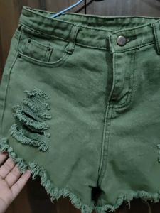 Distressed Olive Green Denim Shorts