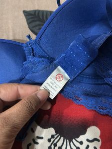 Comfortable Blue Lace Trim Bra