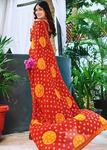 Vibrant Red Bandhani Print Saree