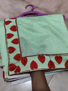 Designer saree with Red Heart Embroidery