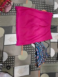 Pink Bandeau Bikini Top and skirt set